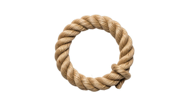 Coiled brown rope circle isolated on transparent background