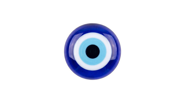 Traditional blue evil eye glass bead, nazar boncuk protection amulet, mystical turkish eye talisman for good luck and spiritual safety isolated PNG with Transparent Background