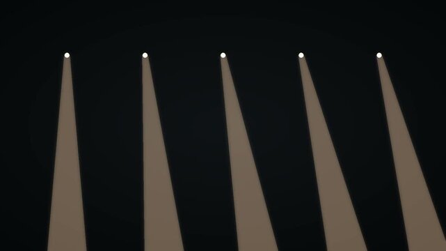 Stadium arena floodlight array scanning across dark atmospheric haze with volumetric flares, sports 4K video loop.