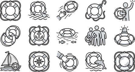 Obraz premium Collection of Hand Drawn Life Buoy Icons and Symbols.
