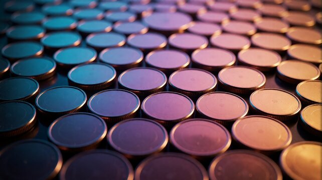 Abstract Background of Neon-Lit Round Tokens and Circular Objects