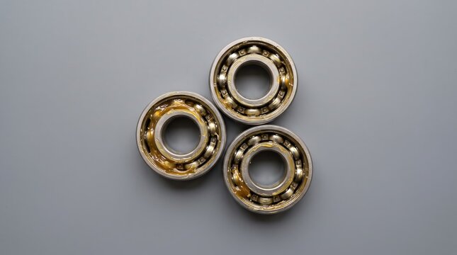 Three industrial ball bearings packed with grease.
