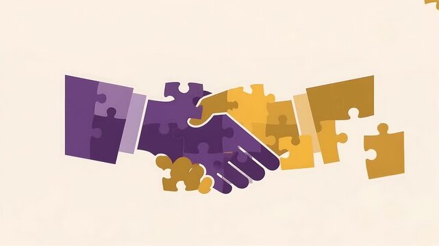 Business Handshake Jigsaw Puzzle Concept Animation for Successful Partnership and Teamwork Agreement