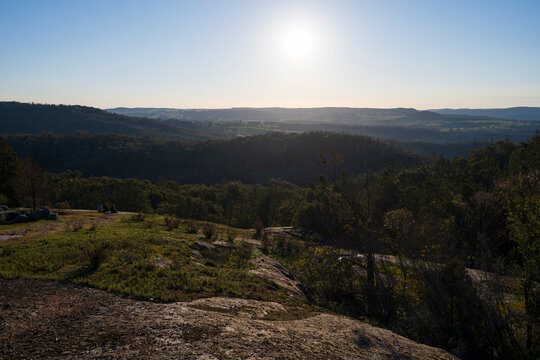Sunlit Valley View from Granite Rocks Lookout Near Beechworth Victoria Australia