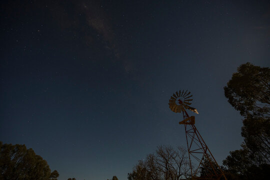 Rural Windmill Beneath a Starry Night Sky in Beechworth Victoria Australia