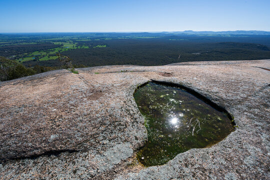 Natural Rock Pool on Granite Outcrop Overlooking Beechworth Countryside Victoria Australia