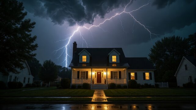 Cozy home shines bright as storm rages overhead
