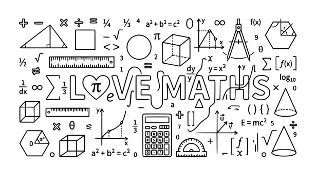 I Love Maths Horizontal Thin Line Mathematics Vector Banner