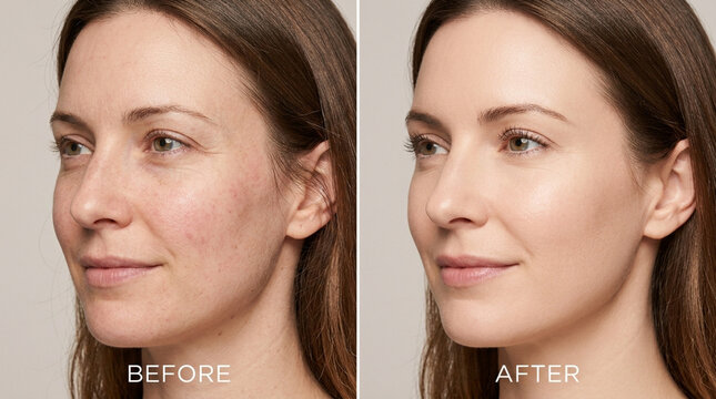 Woman's Skin Before and After Cosmetic Treatment: Wrinkles, Redness, and Hydration