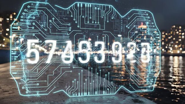 Holographic digital data interface with circuit board pattern over ci&hellip;