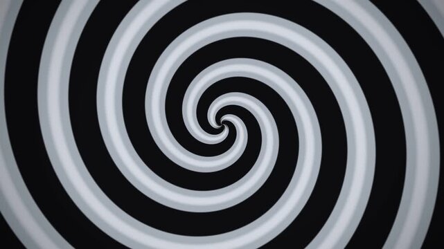 Hypnotic spiral motion background, rotating black and white optical illusion, psychedelic swirl pattern for meditation and trance visuals