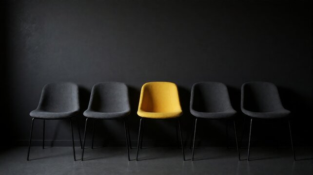 Unique Yellow Chair Standing Out Among Dark Grey Chairs