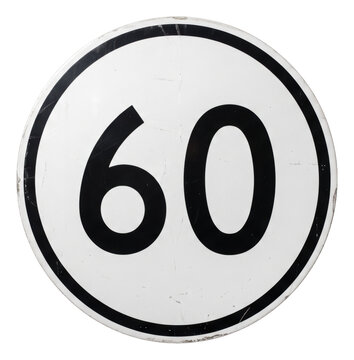 Worn circular number 60 sign on transparent background