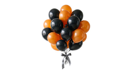 Obraz premium A festive bunch of orange and black balloons tied together with a decorative dark satin ribbon
