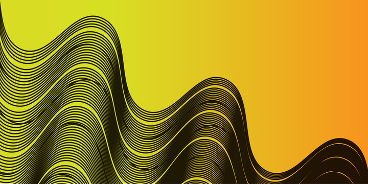 Abstract Yellow and Orange Gradient Background with Black Wavy Lines Pattern