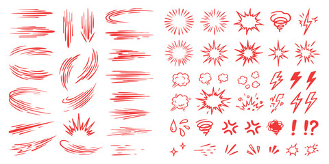 Set of comic book speed lines and explosion effects for action scenes and manga graphic design illustrations © ZenVectors