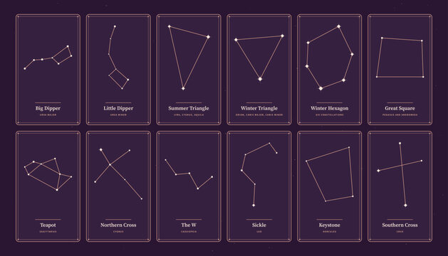 Asterism cards Big Dipper Summer Triangle Teapot fully editable