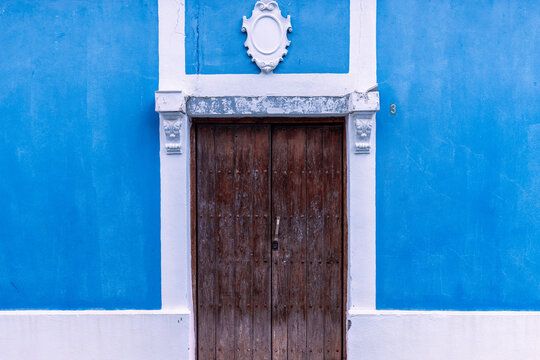 Architectural details of the colourful historic buildings in the spa town of Fortuna, Los Ba&ntilde;os de Fortuna, Region of Murcia (Spain)