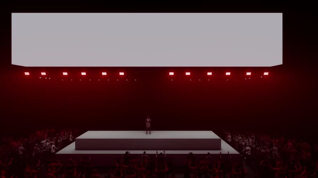 Wide Reveal Shot Zooming Out From the Stage to Show a Gray Blank Banner