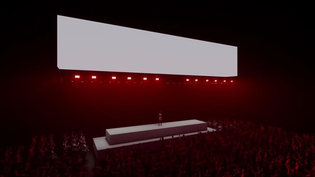 360-Degree Rotating Shot Around a Blank Gray Concert Stage Banner