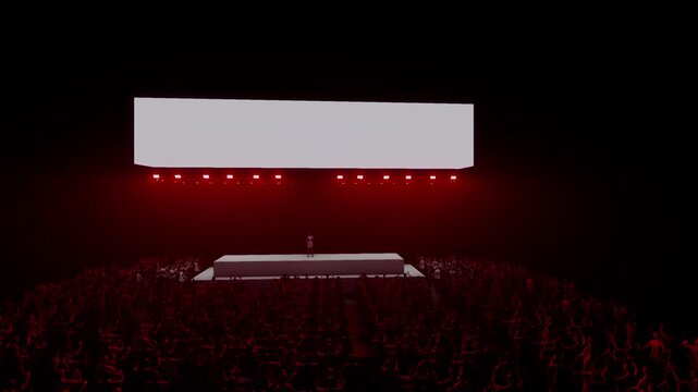 Camera Pushes Forward Into a Bright Gray Display Panel Over the Crowd