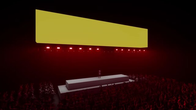 Camera Circles Around a Glowing Yellow Display Banner at a Live Concert
