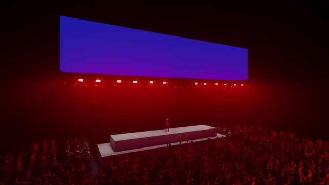 Smooth Orbit Shot Showcasing a Blank Blue LED Banner Over the Audience