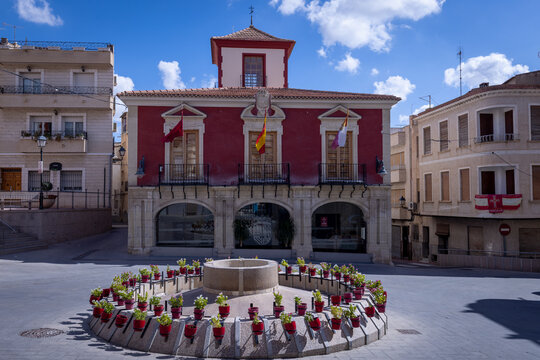 Plaza de la Constituci&oacute;n with Abanilla Town Hall, Region of Murcia (Spain)
