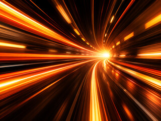 Fototapeta premium Abstract speed of light tunnel with orange and yellow streaks dynamic motion blur