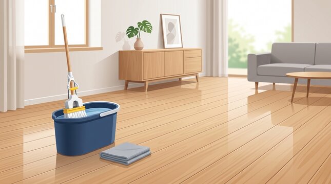 Home floor cleaning with mop and bucket