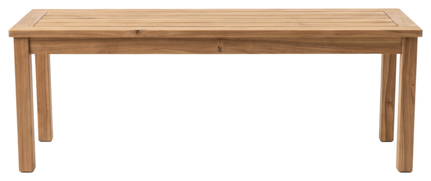 Rectangular wooden table with slatted top on transparent background