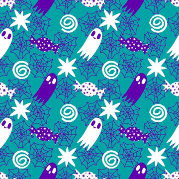 Halloween ghost cute cartoon seamless pattern for wrapping paper and fabrics and kids clothes print and packaging