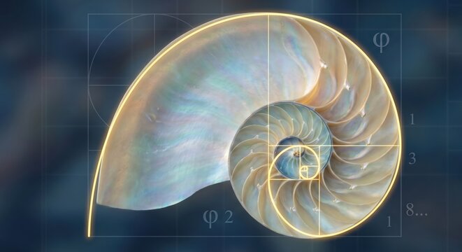 Nautilus Shell with Golden Ratio Fibonacci Spiral