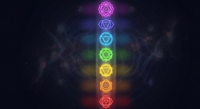Seven Chakras Sacred Geometry Symbols in Space