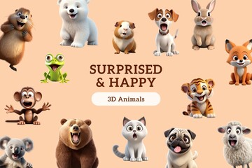 Fototapeta premium 3D happy animal characters design element set
