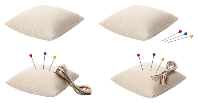 Pincushion sewing craft set with pins and on transparent background