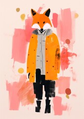Fototapeta premium Fox wearing Autumn outfit art painting coat.