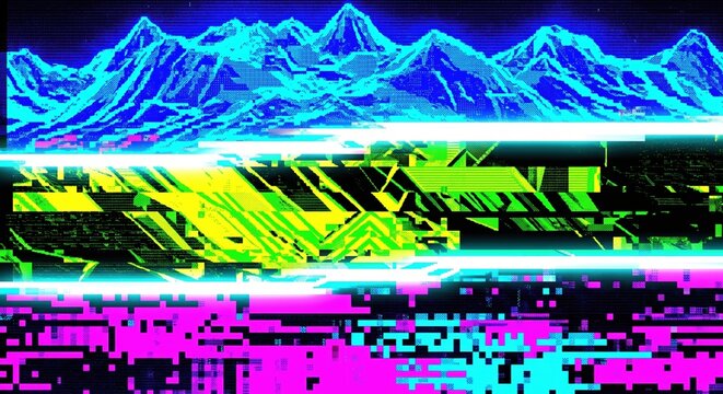 8-Bit Retro Video Game Mountain Landscape Glitch