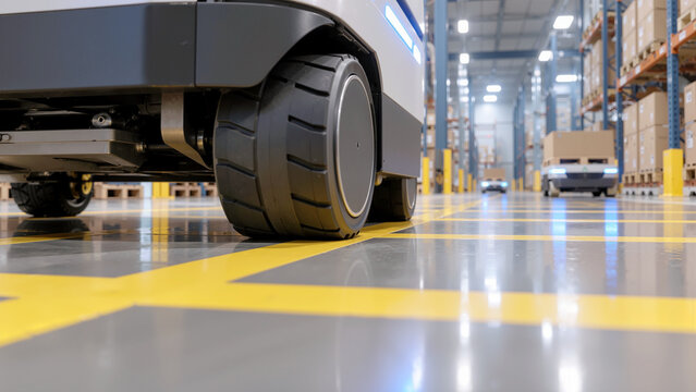 Autonomous Mobile Robot (AMR) Navigating Modern Smart Warehouse Floor for Automated Logistics and Material Handling