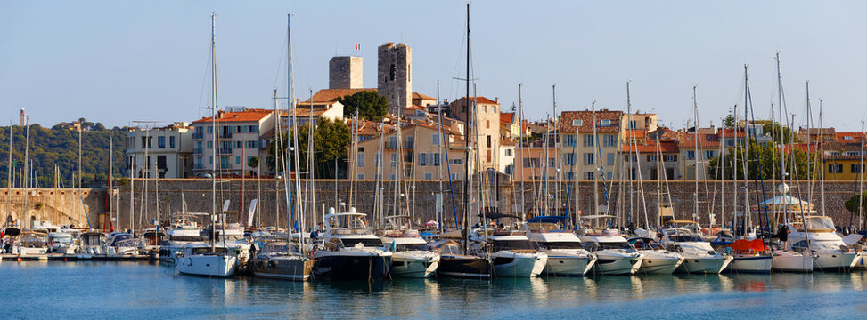 Antibes marina panorama with old town skyline