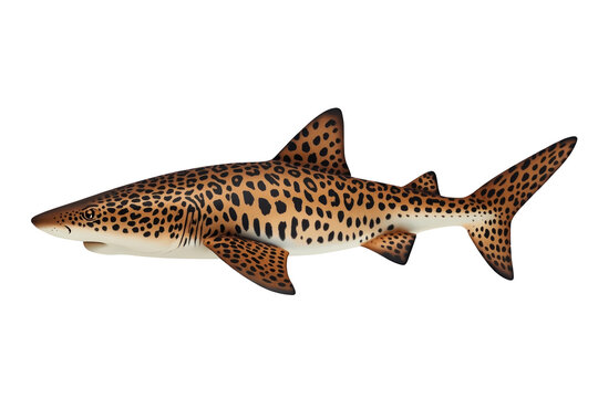 Spotted leopard shark swimming in a streamlined side view