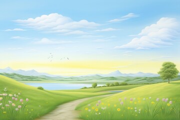 Fototapeta premium Painting of meadow landscape grassland outdoors.