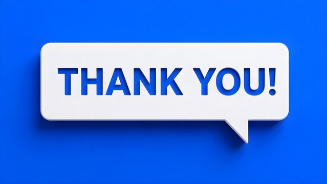 Clean blue speech bubble displaying thank you text, designed as a professional appreciation message for customer service, feedback, and communication