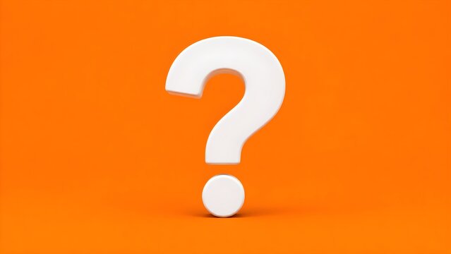 Large question mark on an orange background representing uncertainty, problem solving, inquiry, decision making, research, and strategic business questions