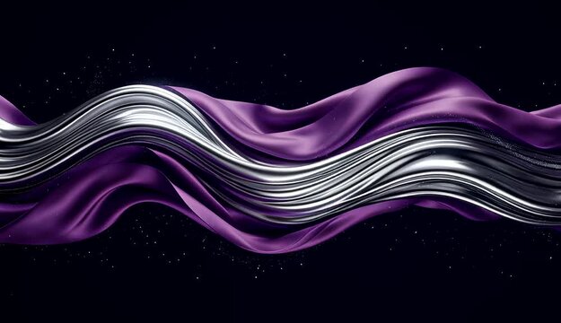Abstract flowing liquid platinum and amethyst purple silk waves background