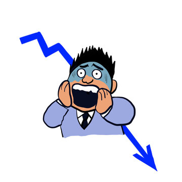 株価暴落に青ざめる男性投資家のイラスト