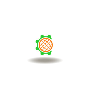 Vector illustration of earth globe and gear. Symbol of internet technology communication.