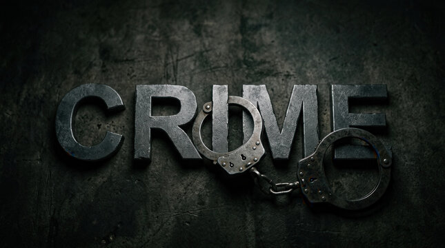 Criminal Justice Symbolism With Metal Letters Crime And Handcuffs