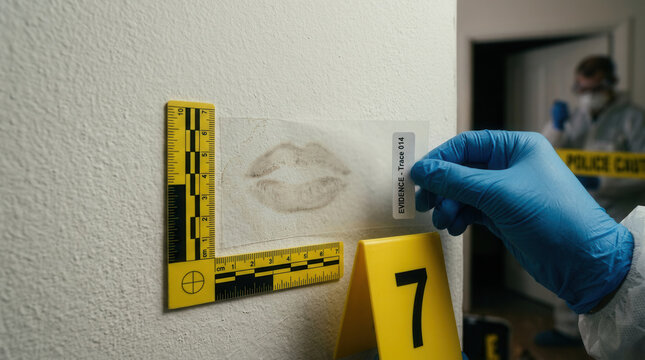 Crime Scene Investigation Documenting Lipstick Kiss Evidence Marker