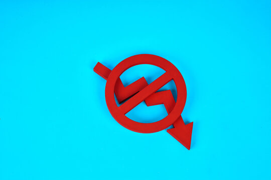 A prohibition symbol over a downward arrow represents stopping decline and preventing financial or business losses.
